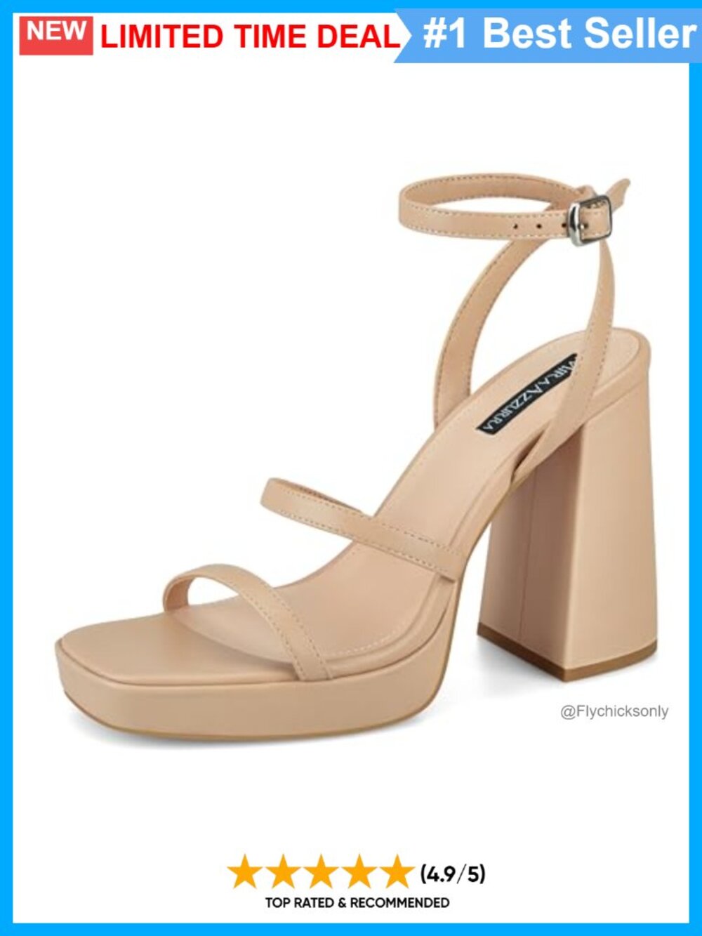 Platform Heeled Sandals Faux Leather Square Open Toe Ankle Strap